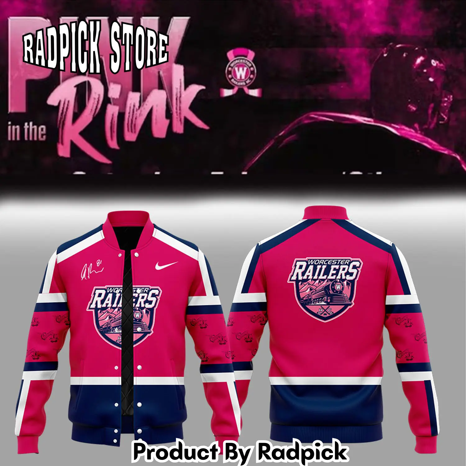 Radpick worcester railers pink in the rink autographed anthony repaci bobblehead jacket rp0019